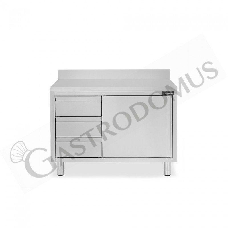 Tavolo armadiato,1 porta battente,3 cassetti a sinistra, alzatina, L1000 x P700 x H950mm Tavolo armadiato,1 porta battente,3 cassetti a sinistra, alzatina, L1000 x P700 x H950mm