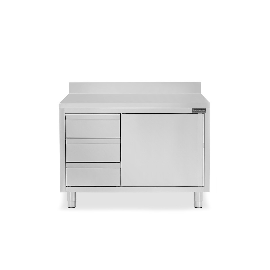Tavolo armadiato,1 porta battente,3 cassetti a sinistra, alzatina, L1000 x P700 x H950mm