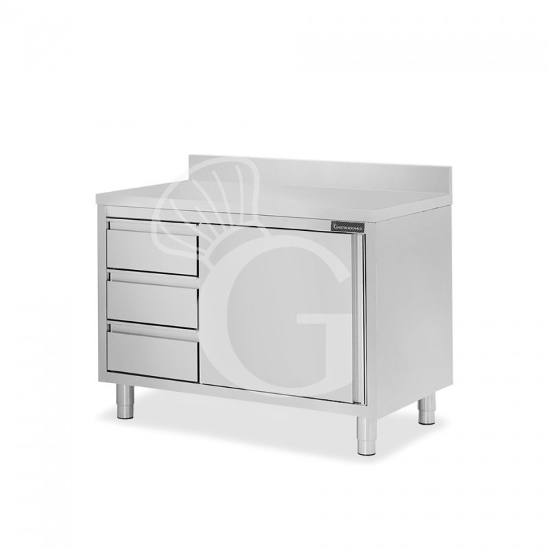 Tavolo armadiato,1 porta battente,3 cassetti a sinistra, alzatina, L1000 x P600 x H950mm