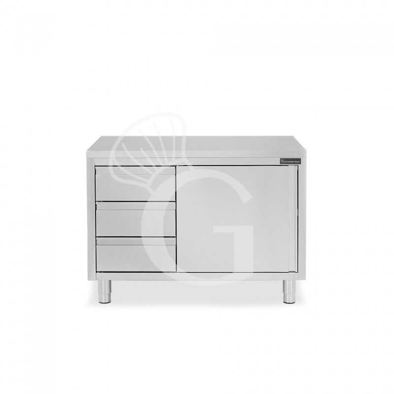Tavolo armadiato, 1 porta battente, 3 cassetti sul lato sinistro, L 1000 mm x P 700 mm x H 850 mm