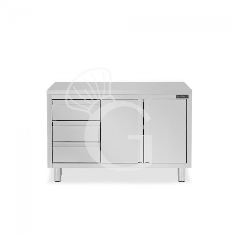 Tavolo armadiato, 2 porte battenti, 3 cassetti sul lato sinistro, L 1200 mm x P 600 mm x H 850 mm