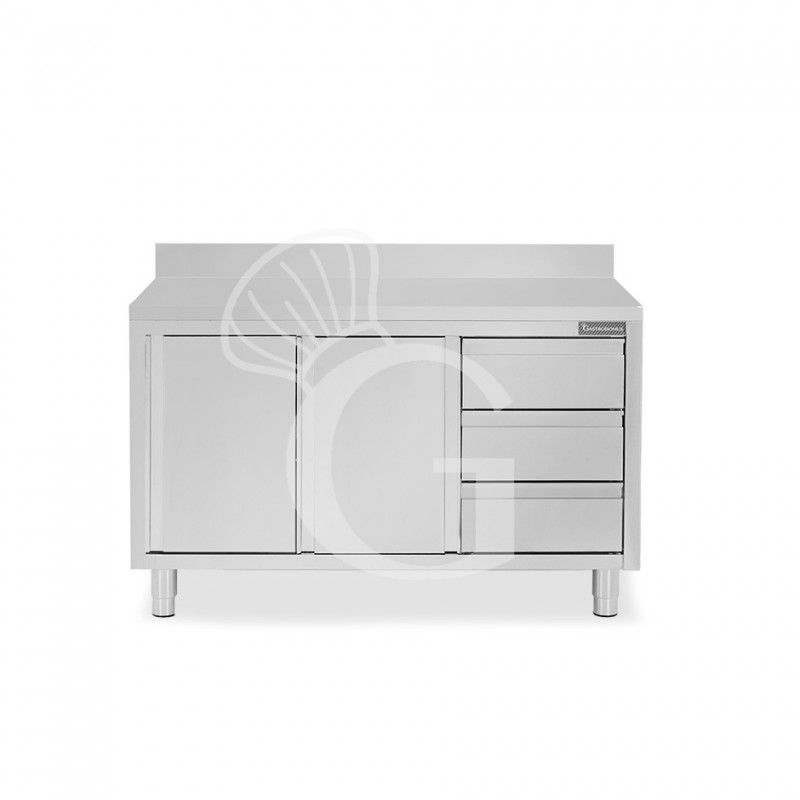 Tavolo armadiato,2 porte scorrevoli,3 cassetti a destra, alzatina, L1400 x P600 x H950mm