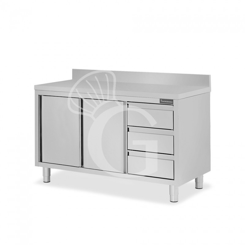 Tavolo armadiato,2 porte scorrevoli,3 cassetti a destra, alzatina, L1500 x P700 x H950mm