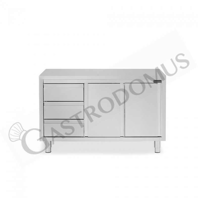 Tavolo armadiato, 2 porte scorrevoli, 3 cassetti sul lato sinistro, L 1400 mm x P 600 mm x H 850 mm Tavolo armadiato, 2 porte scorrevoli, 3 cassetti sul lato sinistro, L 1400 mm x P 600 mm x H 850 mm
