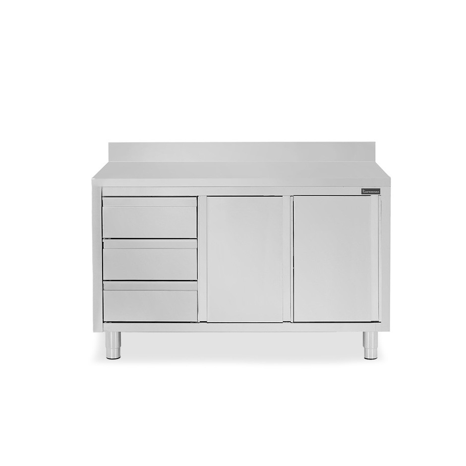 Tavolo armadiato,2 porte scorrevoli,3 cassetti a sinistra, alzatina, L1500 x P600 x H950mm