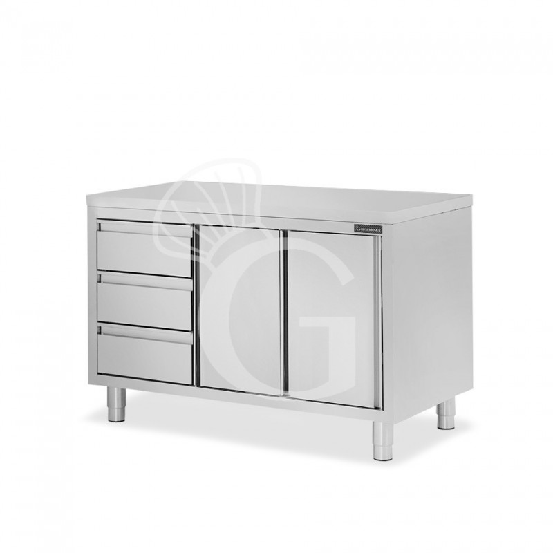 Tavolo armadiato, 2 porte scorrevoli, 3 cassetti sul lato sinistro, L 1500 mm x P 700 mm x H 850 mm