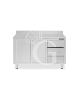Tavolo armadiato,2 porte scorrevoli,3 cassetti a destra, alzatina, L1600 x P700 x H950mm