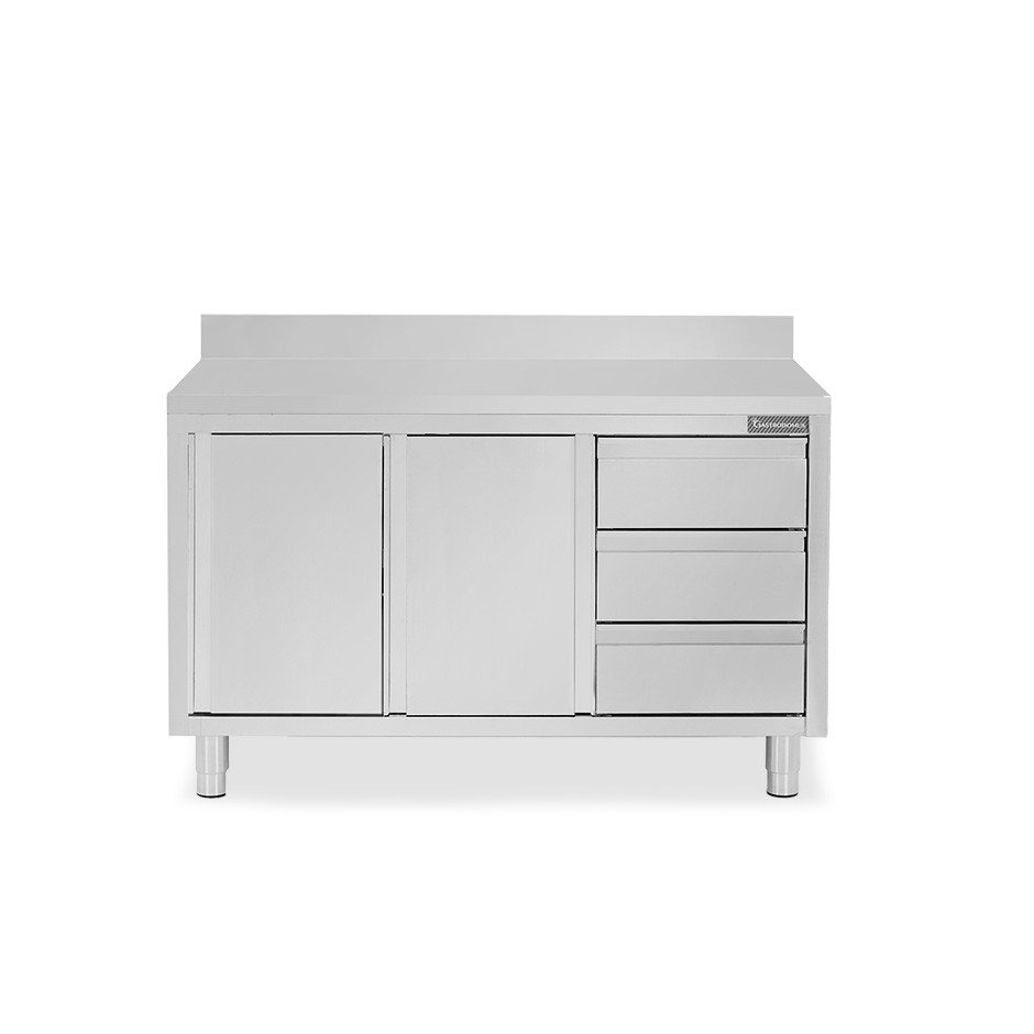 Tavolo armadiato,2 porte scorrevoli,3 cassetti a destra, alzatina, L1600 x P600 x H950mm