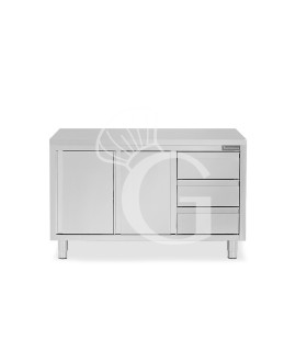 Tavolo armadiato, 2 porte scorrevoli, 3 cassetti sul lato destro, L 1600 mm x P 700 mm x H 850 mm