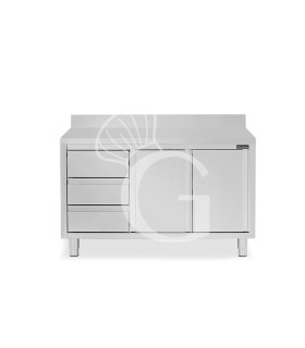 Tavolo armadiato,2 porte scorrevoli,3 cassetti a sinistra, alzatina, L1600 x P700 x H950mm