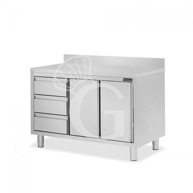 Tavolo armadiato,2 porte scorrevoli,3 cassetti a sinistra, alzatina, L1600 x P600 x H950mm