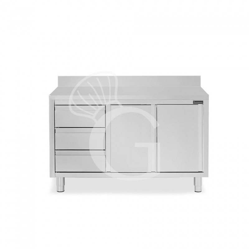 Tavolo armadiato,2 porte scorrevoli,3 cassetti a sinistra, alzatina, L1600 x P600 x H950mm Tavolo armadiato,2 porte scorrevoli,3 cassetti a sinistra, alzatina, L1600 x P600 x H950mm