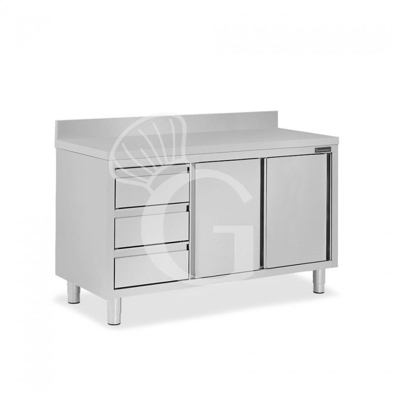 Tavolo armadiato,2 porte scorrevoli,3 cassetti a sinistra, alzatina, L1600 x P600 x H950mm