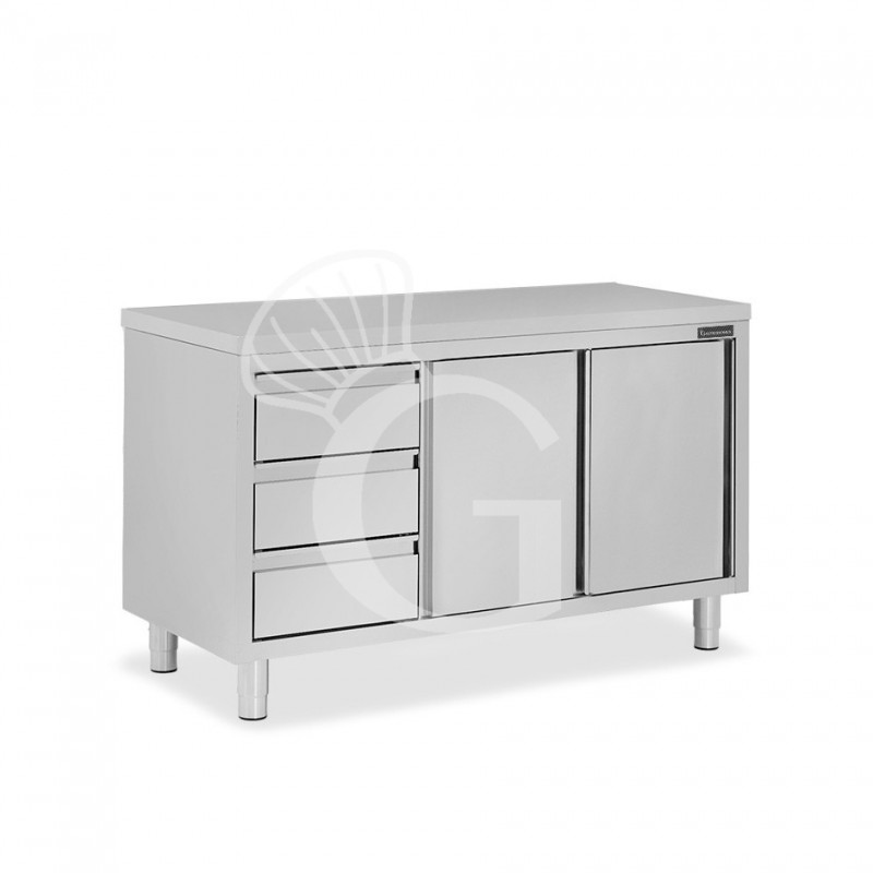 Tavolo armadiato, 2 porte scorrevoli, 3 cassetti sul lato sinistro, L 1600 mm x P 700 mm x H 850 mm
