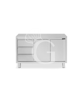 Tavolo armadiato, 2 porte scorrevoli, 3 cassetti sul lato sinistro, L 1600 mm x P 600 mm x H 850 mm