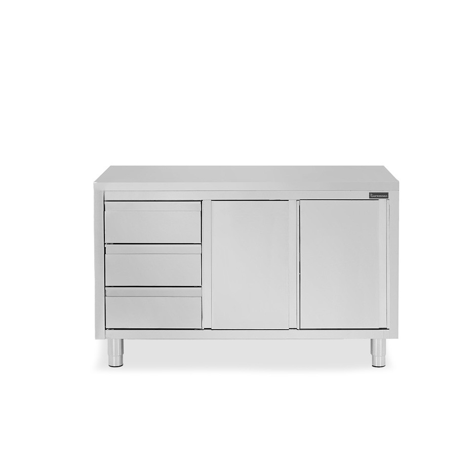 Tavolo armadiato, 2 porte scorrevoli, 3 cassetti sul lato sinistro, L 1600 mm x P 600 mm x H 850 mm