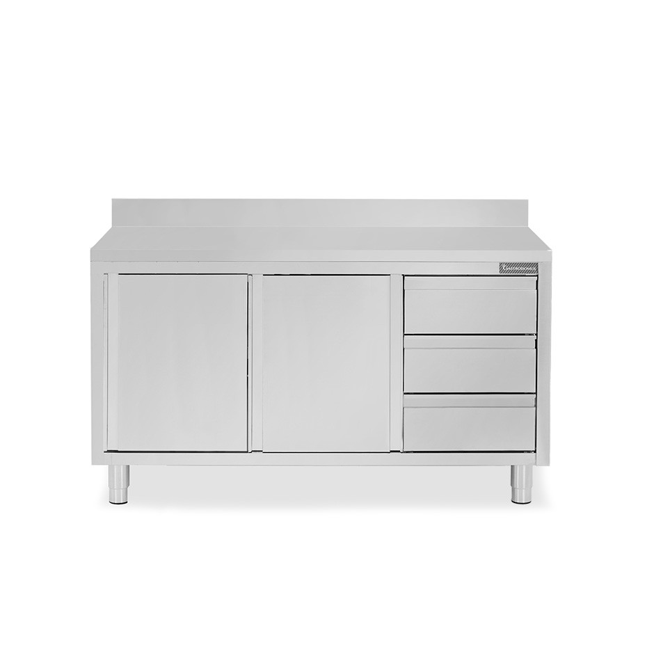Tavolo armadiato,2 porte scorrevoli,3 cassetti a destra, alzatina, L1700 x P600 x H950mm
