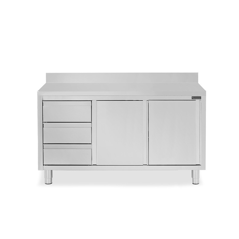 Tavolo armadiato,2 porte scorrevoli,3 cassetti a sinistra, alzatina, L1700 x P700 x H950mm