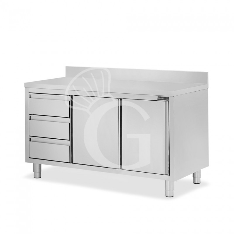 Tavolo armadiato,2 porte scorrevoli,3 cassetti a sinistra, alzatina, L1800 x P600 x H950mm