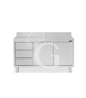 Tavolo armadiato,2 porte scorrevoli,3 cassetti a sinistra, alzatina, L1800 x P600 x H950mm