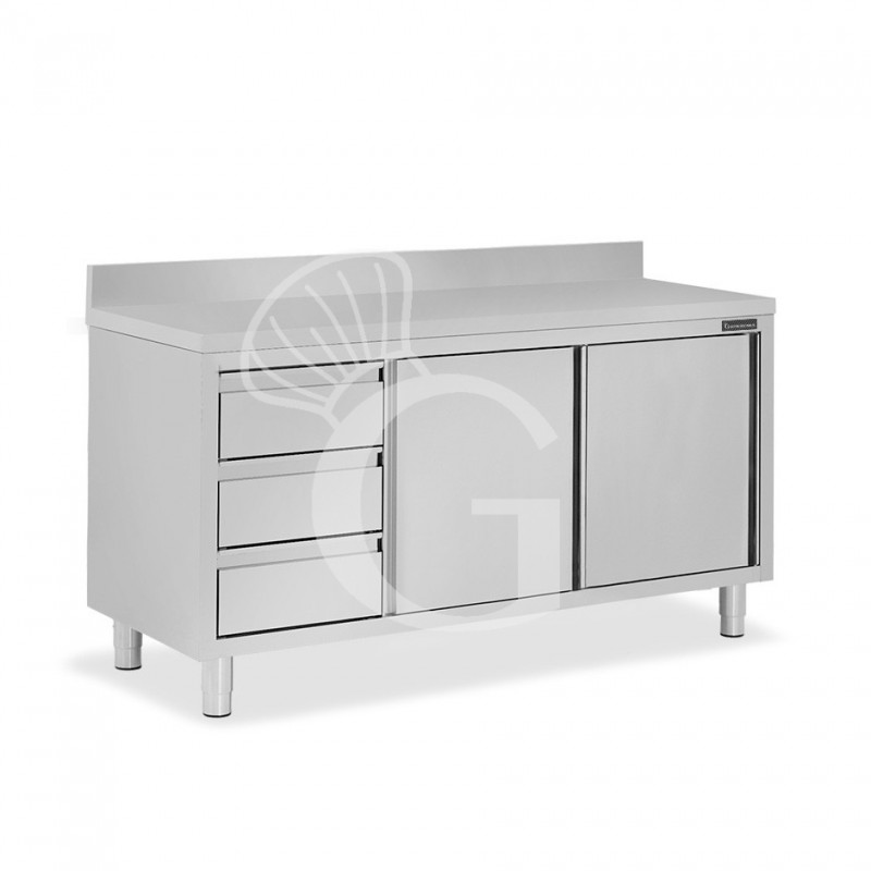 Tavolo armadiato,2 porte scorrevoli,3 cassetti a sinistra, alzatina, L1800 x P600 x H950mm
