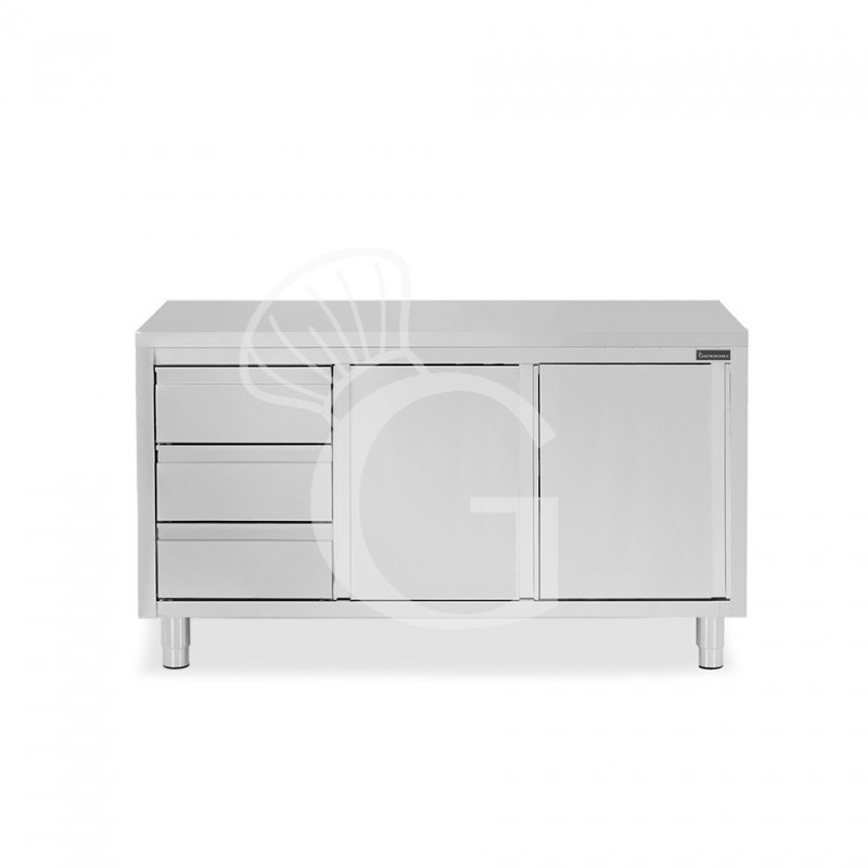 Tavolo armadiato, 2 porte scorrevoli, 3 cassetti sul lato sinistro, L 1800 mm x P 700 mm x H 850 mm Tavolo armadiato, 2 porte scorrevoli, 3 cassetti sul lato sinistro, L 1800 mm x P 700 mm x H 850 mm