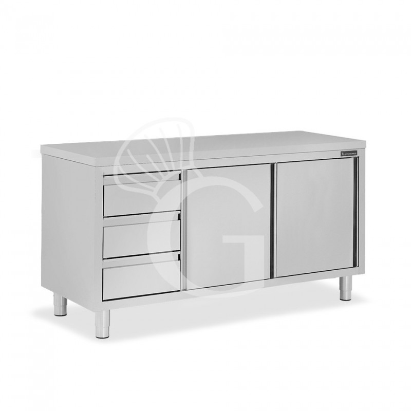 Tavolo armadiato, 2 porte scorrevoli, 3 cassetti sul lato sinistro, L 1800 mm x P 700 mm x H 850 mm