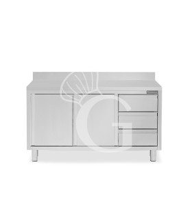 Tavolo armadiato,2 porte scorrevoli,3 cassetti a destra, alzatina, L1800 x P600 x H950mm