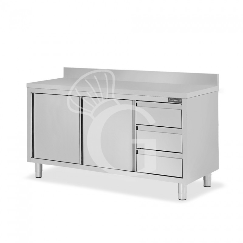 Tavolo armadiato,2 porte scorrevoli,3 cassetti a destra, alzatina, L1800 x P600 x H950mm