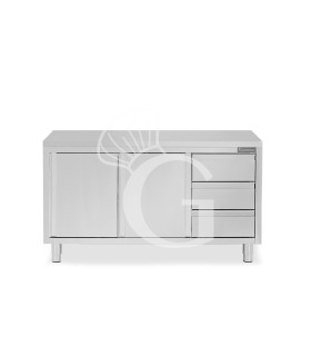 Tavolo armadiato, 2 porte scorrevoli, 3 cassetti sul lato destro, L 1800 mm x P 700 mm x H 850 mm