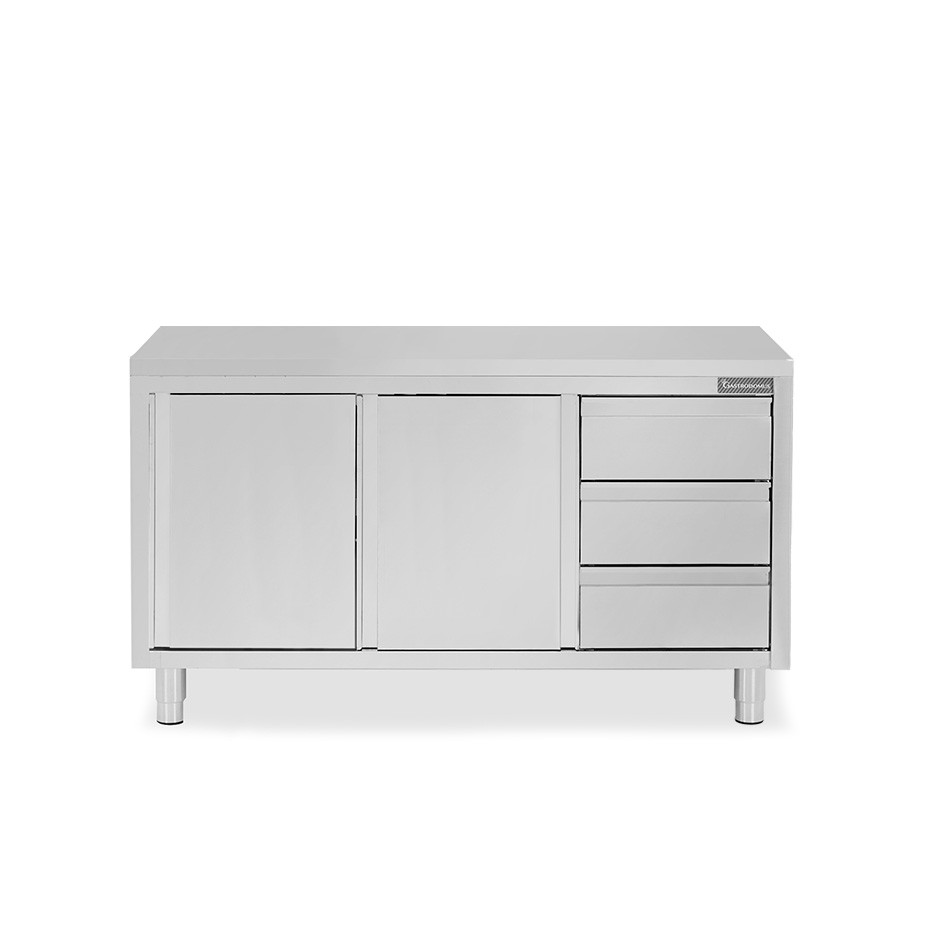 Tavolo armadiato, 2 porte scorrevoli, 3 cassetti sul lato destro, L 1800 mm x P 700 mm x H 850 mm