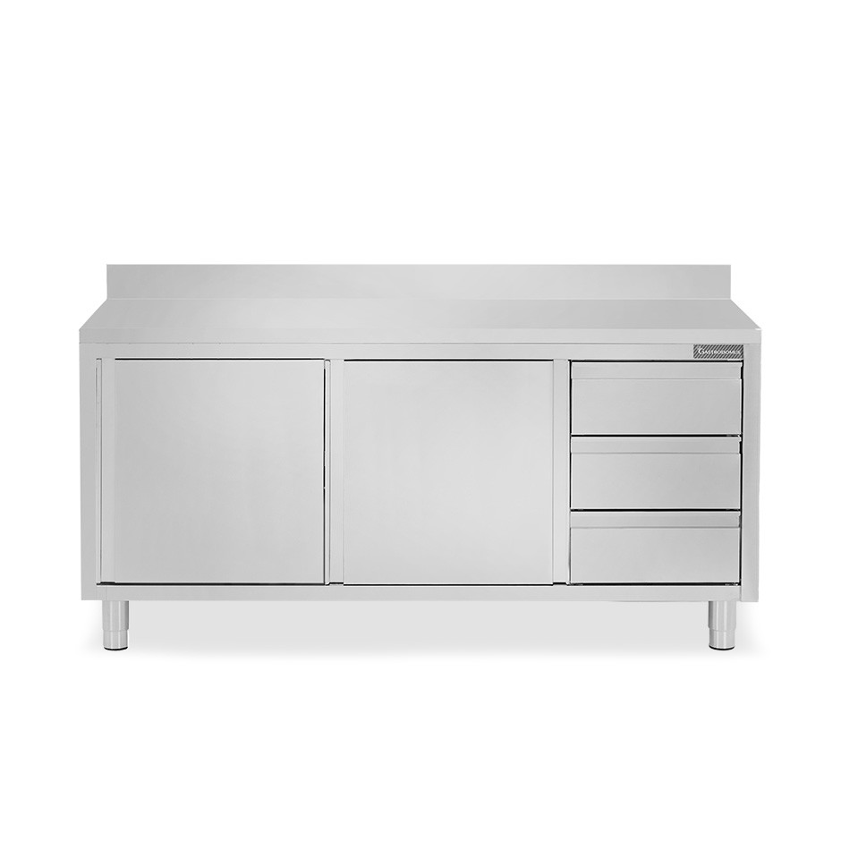 Tavolo armadiato,2 porte scorrevoli,3 cassetti a destra, alzatina, L2000 x P700 x H950mm