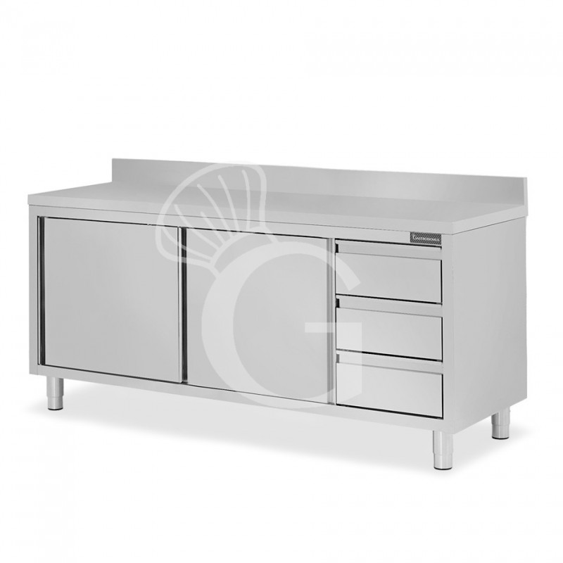 Tavolo armadiato,2 porte scorrevoli,3 cassetti a destra, alzatina, L2000 x P600 x H950mm