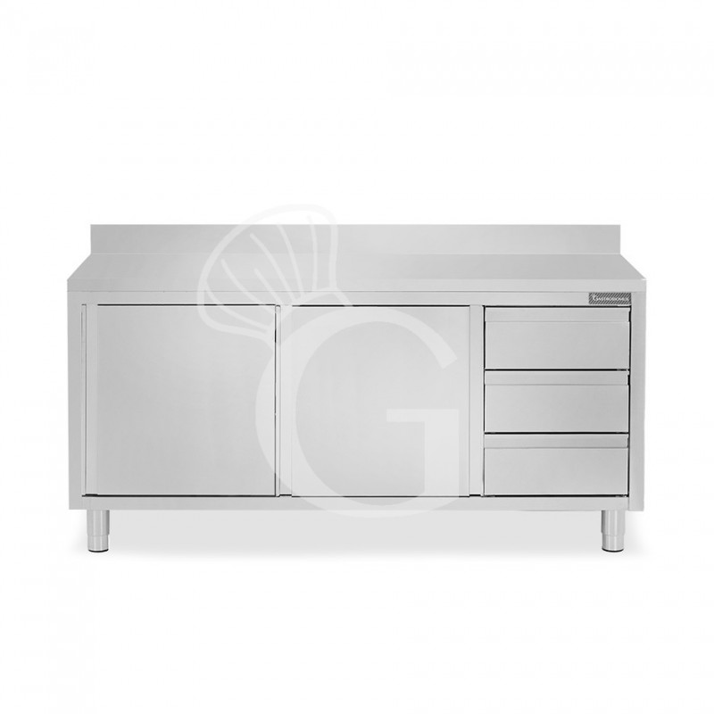 Tavolo armadiato,2 porte scorrevoli,3 cassetti a destra, alzatina, L2000 x P600 x H950mm
