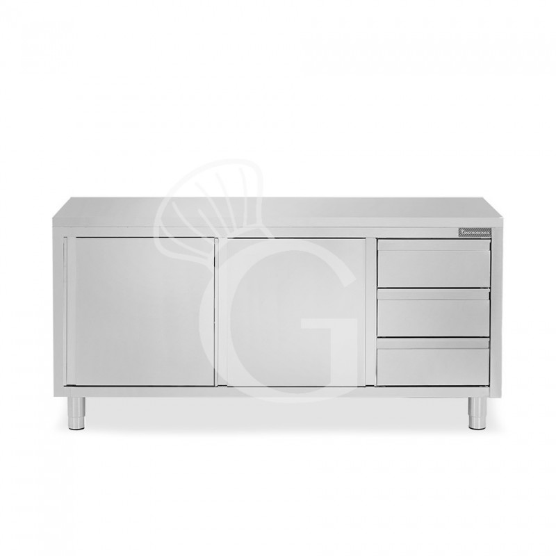 Tavolo armadiato, 2 porte scorrevoli, 3 cassetti sul lato destro, L 2000 mm x P 600 mm x H 850 mm Tavolo armadiato, 2 porte scorrevoli, 3 cassetti sul lato destro, L 2000 mm x P 600 mm x H 850 mm