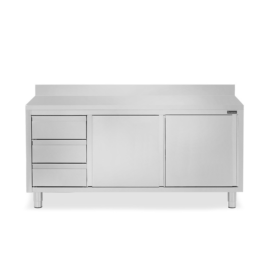 Tavolo armadiato,2 porte scorrevoli,3 cassetti a sinistra, alzatina, L2000 x P700 x H950mm