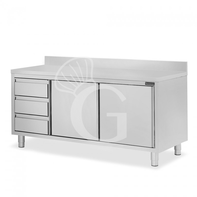 Tavolo armadiato,2 porte scorrevoli,3 cassetti a sinistra, alzatina, L2000 x P600 x H950mm