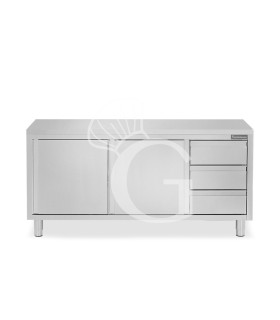 Tavolo armadiato, 2 porte scorrevoli, 3 cassetti sul lato destro, L 2100 mm x P 600 mm x H 850 mm