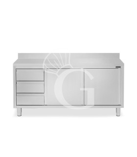 Tavolo armadiato,2 porte scorrevoli,3 cassetti a sinistra, alzatina, L2100 x P700 x H950mm