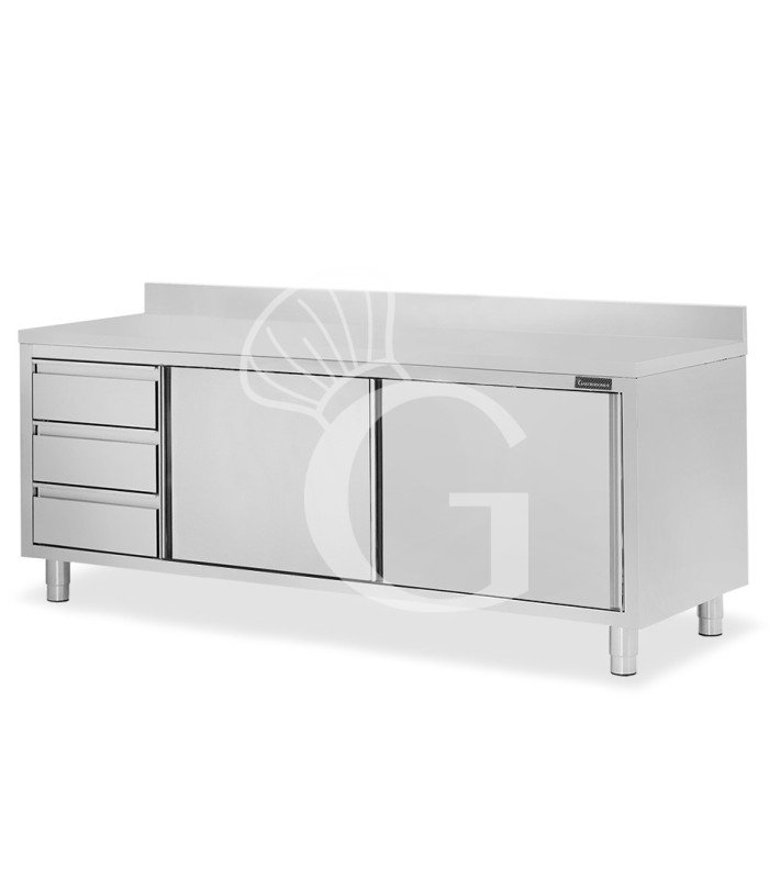 Tavolo armadiato,2 porte scorrevoli,3 cassetti a sinistra, alzatina, L2200 x P700 x H950mm