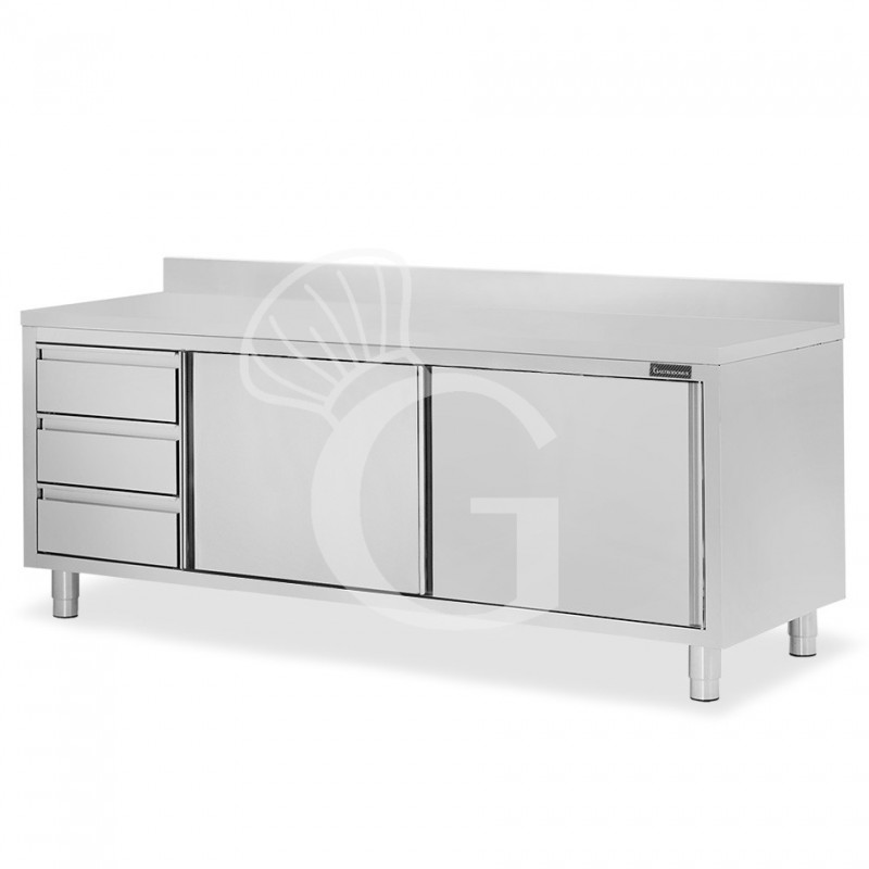 Tavolo armadiato,2 porte scorrevoli,3 cassetti a sinistra, alzatina, L2200 x P600 x H950mm
