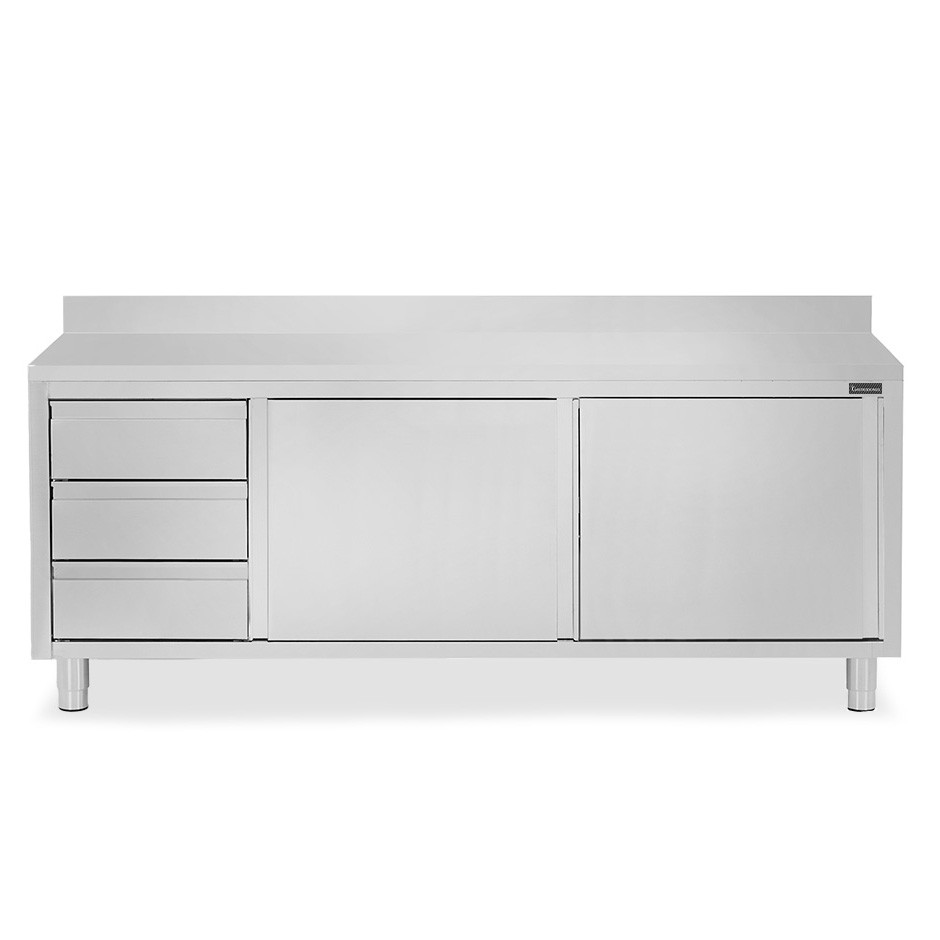 Tavolo armadiato,2 porte scorrevoli,3 cassetti a sinistra, alzatina, L2200 x P600 x H950mm