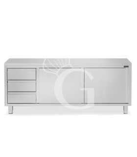 Tavolo armadiato, 2 porte scorrevoli, 3 cassetti sul lato sinistro, L 2300 mm x P 600 mm x H 850 mm
