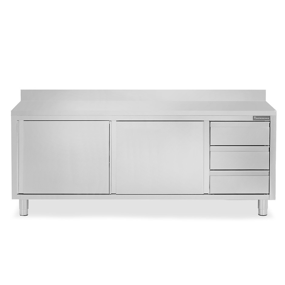 Tavolo armadiato,2 porte scorrevoli,3 cassetti a destra, alzatina, L2200 x P700 x H950mm