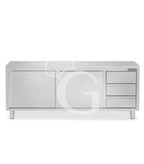 Tavolo armadiato, 2 porte scorrevoli, 3 cassetti sul lato destro, L 2200 mm x P 600 mm x H 850 mm