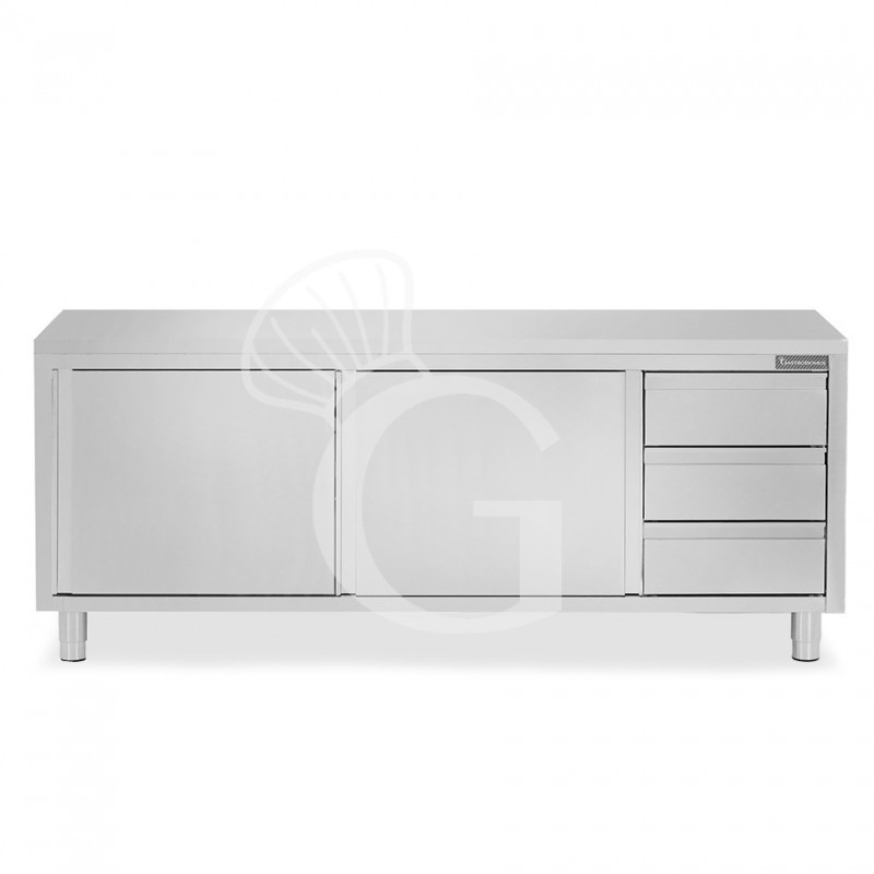 Tavolo armadiato, 2 porte scorrevoli, 3 cassetti sul lato destro, L 2200 mm x P 600 mm x H 850 mm