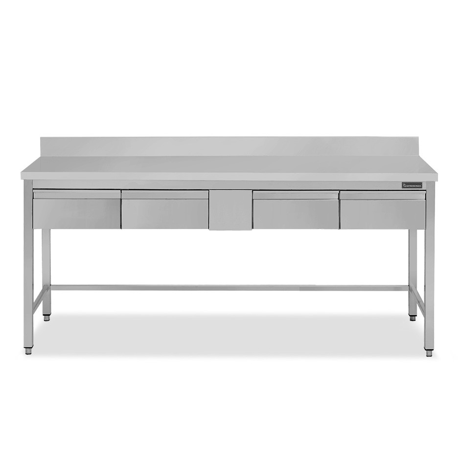 Tavolo inox 4 cassetti alzatina L 2000 mm x P 600 mm x H 950 mm