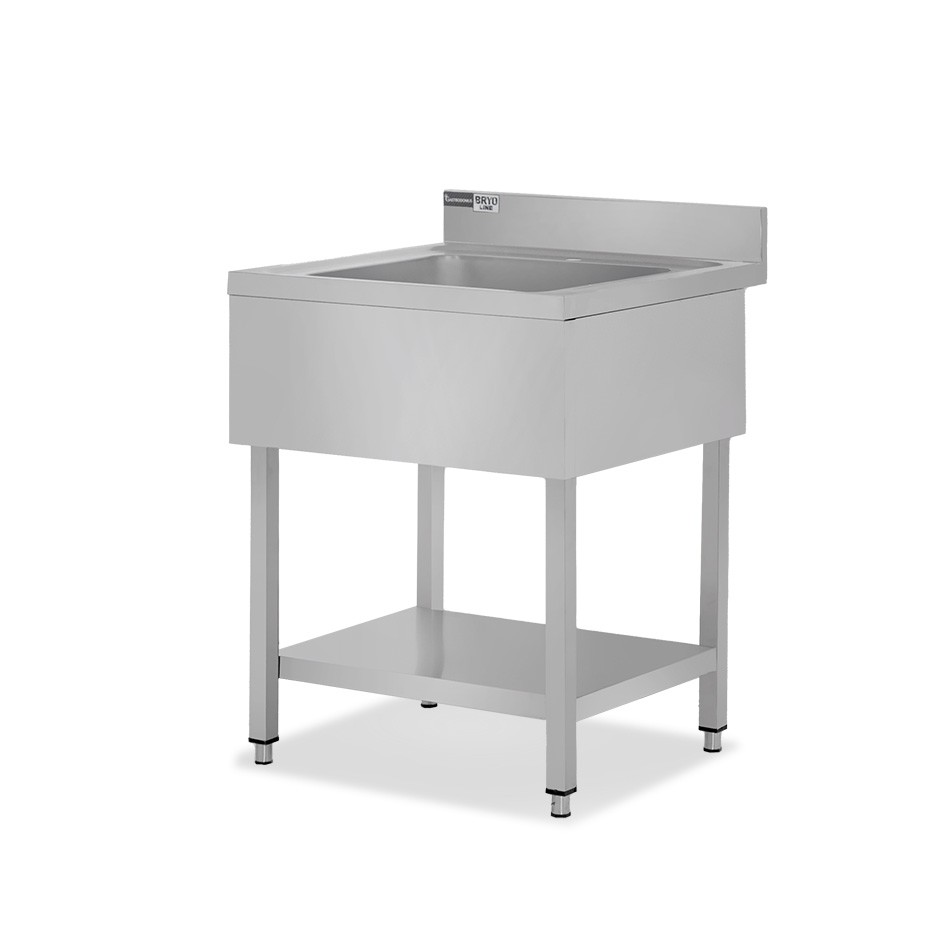Lavandino semplice in acciaio inox, 1 ripiano, alzatina, 1 vasca, L 500 x P 700 x H 965 mm - con foro rubinetto Ø 32 mm