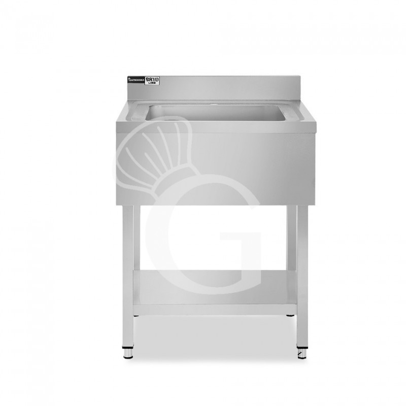 Lavandino semplice in acciaio inox, 1 ripiano, alzatina, 1 vasca, L 500 x P 700 x H 965 mm - con foro rubinetto Ø 32 mm