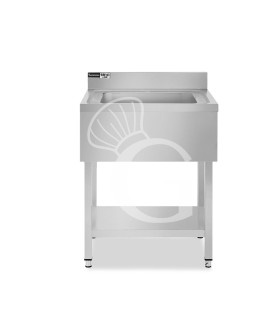 Lavandino semplice in acciaio inox, 1 ripiano, alzatina, 1 vasca, L 500 x P 600 x H 965 mm - con foro rubinetto Ø 32 mm